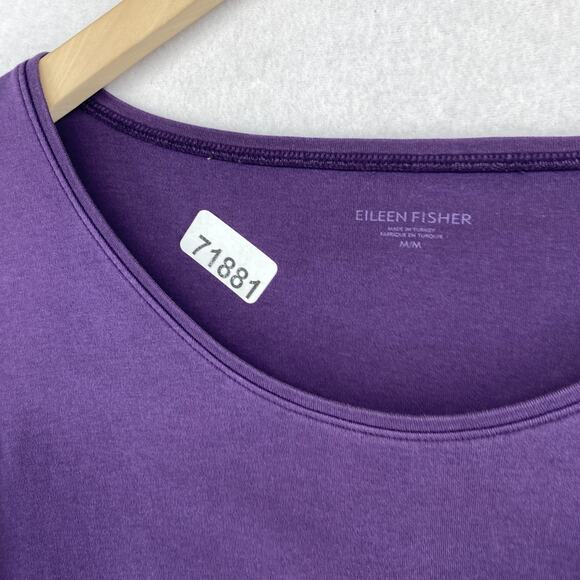 EILEEN FISHER Top M Organic Cotton Interlock Jersey Scoop Neck 3/4 Sleeve Purple - Picture 11 of 11